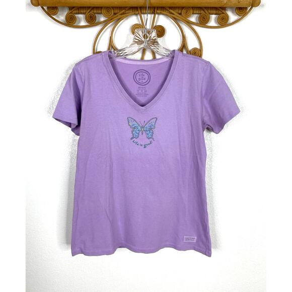 Life is Good V-neck semi-fitted purple tee S - Picture 1 of 4